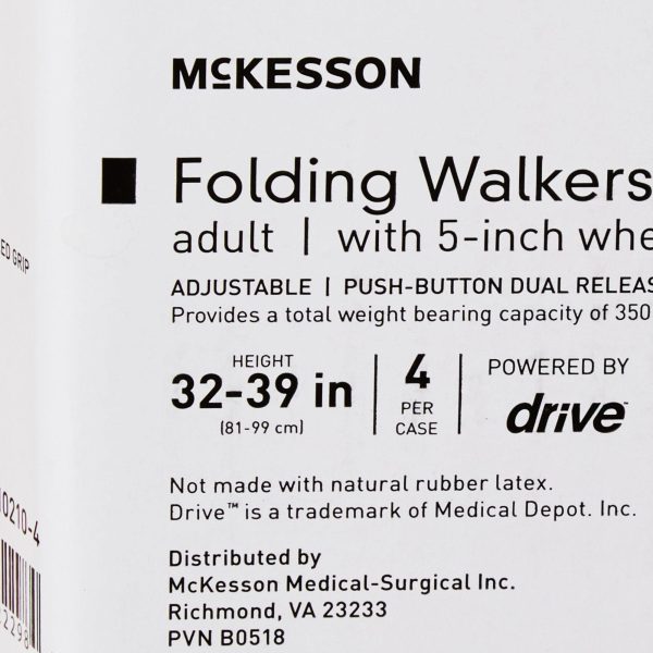 McKesson Folding Walker Adjustable Height Aluminum Frame 350 lbs. Weight Capacity 32 to 39 Inch Height Cheap