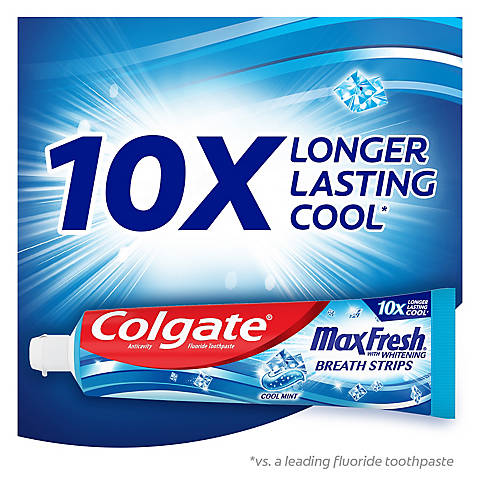 Colgate Max Fresh Toothpaste with Mini Breath Strips, Cool Mint, 5 pk. 7.3 oz. For Sale