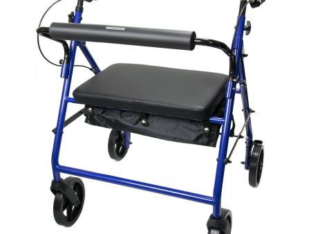 McKesson Bariatric 4 Wheel Rollator Blue Adjustable Height   Heavy Duty   Folding Steel Frame Hot on Sale