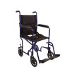 McKesson Lightweight Transport Chair Aluminum Frame with Blue Finish 300 lbs. Weight Capacity Fixed Height   Padded Arm Black Upholstery Hot on Sale