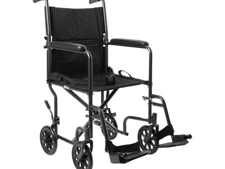 Lightweight Transport Chair McKesson Steel Frame with Silver Vein Finish 250 lbs. Weight Capacity Fixed Height   Padded Arm Black Upholstery For Discount