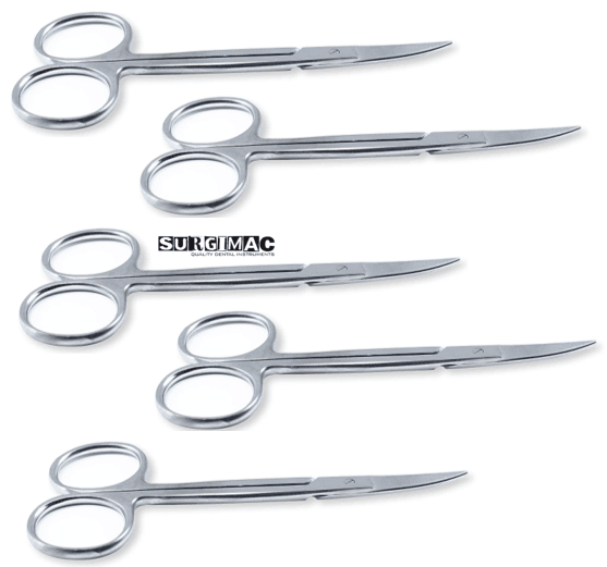 Iris Micro Dissecting Dental Lab Sharp Scissors, 4.5  (11.43cm) Fine Point Curved, Stainless Steel (Set of 5) by SurgiMac Sale