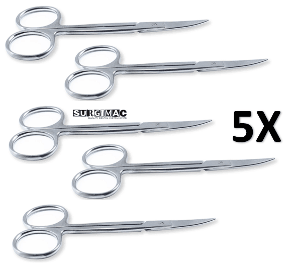 Iris Micro Dissecting Dental Lab Sharp Scissors, 4.5  (11.43cm) Fine Point Curved, Stainless Steel (Set of 5) by SurgiMac Sale