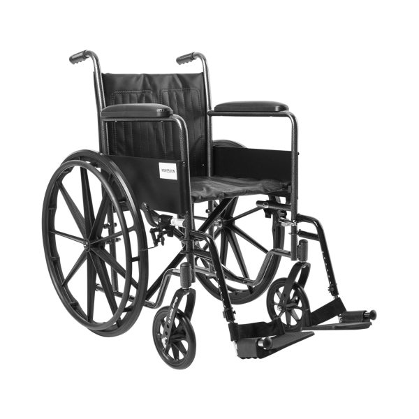 McKesson Wheelchair Dual Axle Full Length Arm Swing-Away Black Upholstery 18 Inch Seat Width Adult 300 lbs. Weight Capacity on Sale