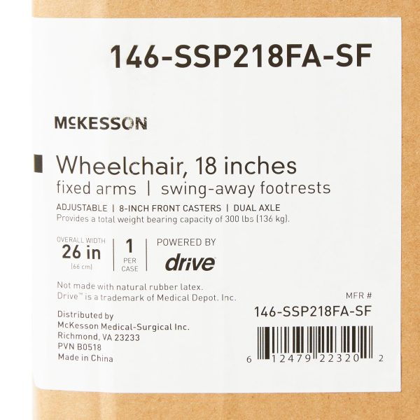 McKesson Wheelchair Dual Axle Full Length Arm Swing-Away Black Upholstery 18 Inch Seat Width Adult 300 lbs. Weight Capacity on Sale