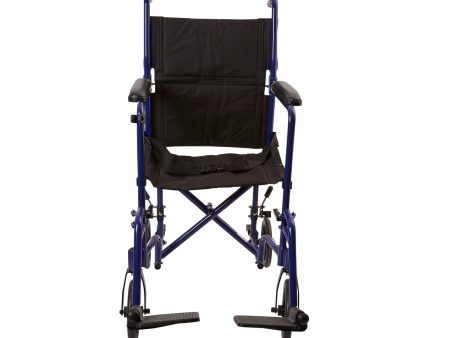 McKesson Lightweight Transport Chair Aluminum Frame with Blue Finish 300 lbs. Weight Capacity Fixed Height   Padded Arm Black Upholstery Hot on Sale