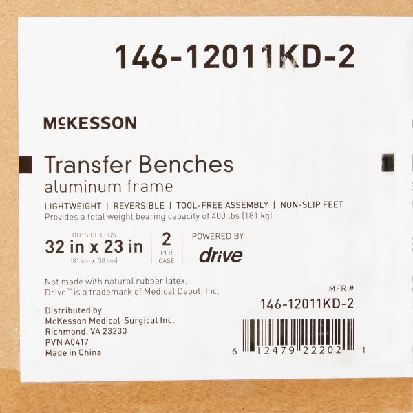 McKesson Knocked Down Bath Transfer Bench Removable Arm Rail 17-1 2 to 22-1 2 Inch Seat Height 400 lbs. Weight Capacity Online now